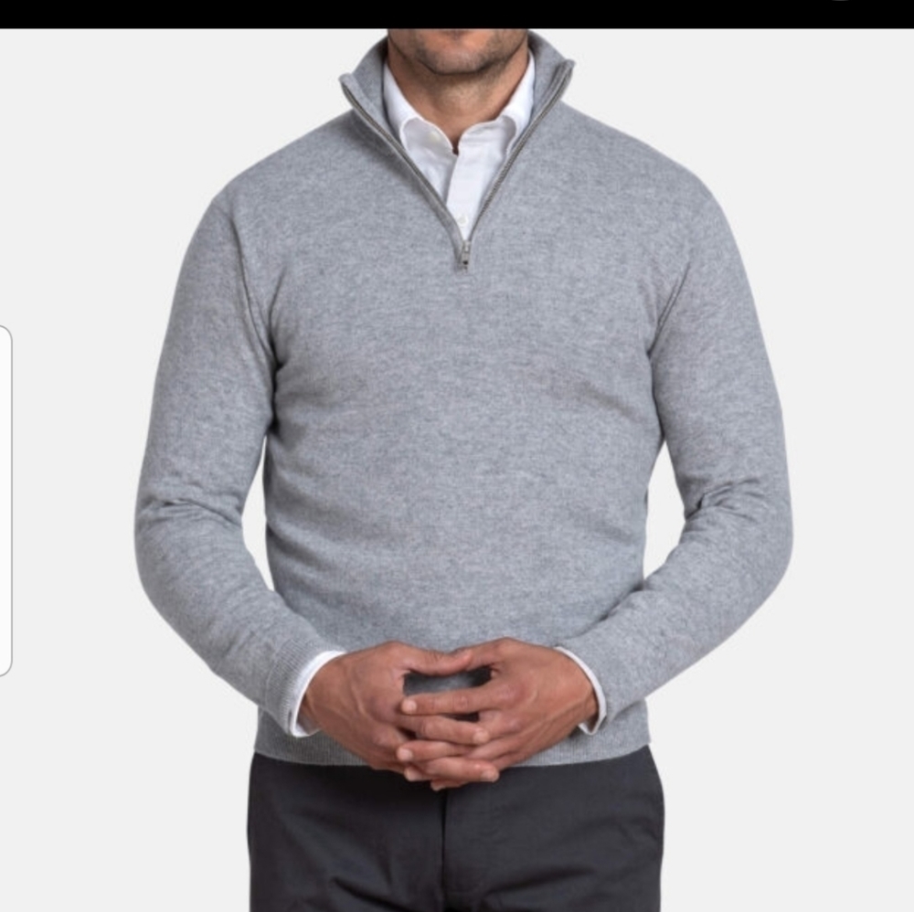 Grey cashmere half zip sweater